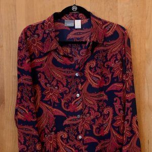 Paisley Silk Blouse with fold back cuffs